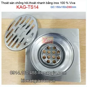 Thoát sàn inox thoát nhanh chống hôi 150x150 mm D90 Viva KAG-TS14