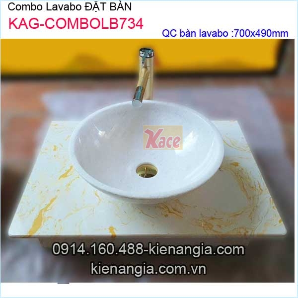 Combo chậu lavabo đặt bàn bằng đá KAG-COMBOLB734