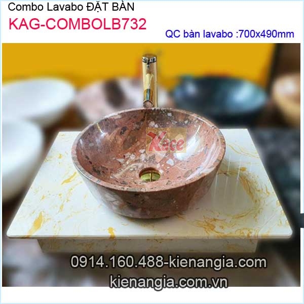 Combo chậu lavabo đặt bàn bằng đá KAG-COMBOLB732