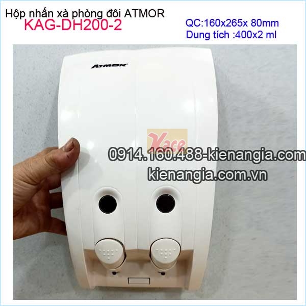 Hộp nhấn xà phòng đôi ATMOR 400mlx2-KAG-DH200-2