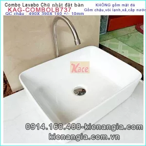 Combo lavabo chữ nhật đặt bàn ,vòi,xả giá rẻ KAG-COMBOLB737