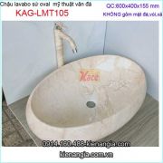 Chậu lavabo oval vân đá marble kem vàng KAG-LMT105
