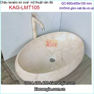 Chậu lavabo oval vân đá marble kem vàng KAG-LMT105