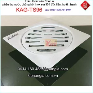 Phễu Thoát nước WC đúc chống hôi sus304 150x150xD114  KAG-TS96