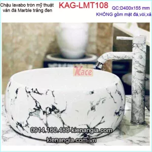 Chậu lavabo Tròn vân đá Marble trắng vân khói đen KAG-LMT108-2