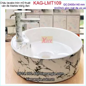 Chậu lavabo tròn mỹ thuật vân đá Marble trắng vân khói đen KAG-LMT109-1