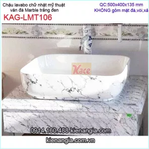 Chậu lavabo đặt bàn vân đá Marble trắng vân đen KAG-LMT106