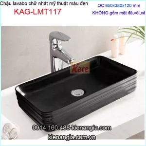Chậu lavabo chữ nhật màu đen nghệ thuật đặt bàn KAG-LMT117