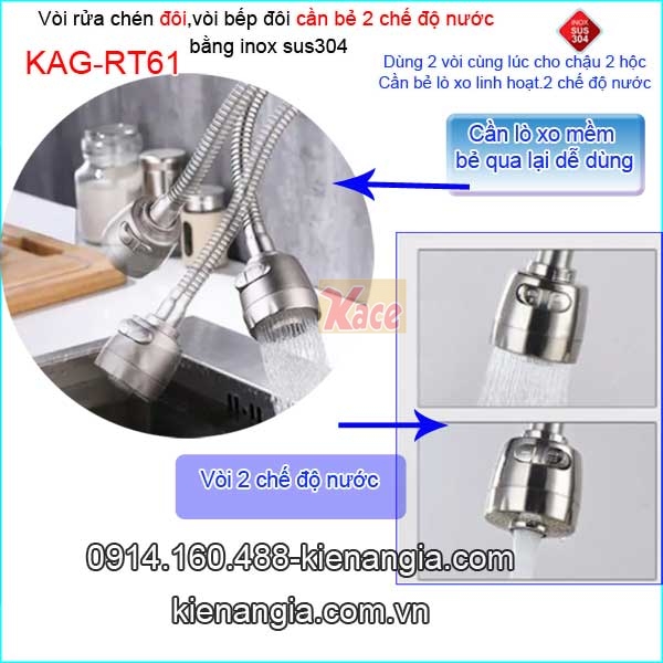 KAG-RT61-Voi-2-che-do-nuoc-chau-rua-chen-doi-can-be-inox-sus304-KAG-RT61