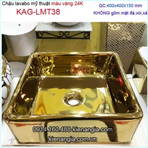 Lavabo vuông sứ mạ vàng lấp lánh KAG-LMT38