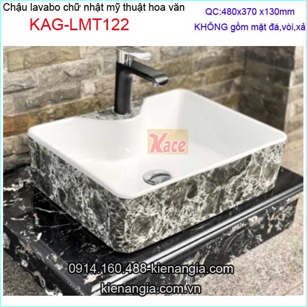 Chậu lavabo chữ nhật vân đá marble đặt bàn KAG-LMT122