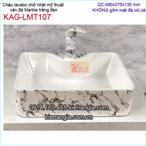 Chậu lavabo chữ nhật mỹ thuật vân đá Marble trắng vân khói đen KAG-LMT107