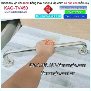Thanh tay vịn inox sus304 lắp âm an toàn người già,bệnh viện dài 45cm KAG-TTV450