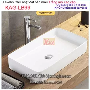 Chậu lavabo chữ nhật trắng mờ cao cấp Đặt bàn KAG-LB99