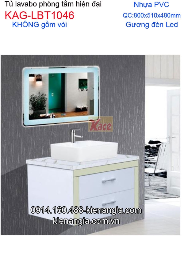 Tủ lavabo phòng tắm hiện đại  PVC 80cm gương đèn Led KAG-LBT1046