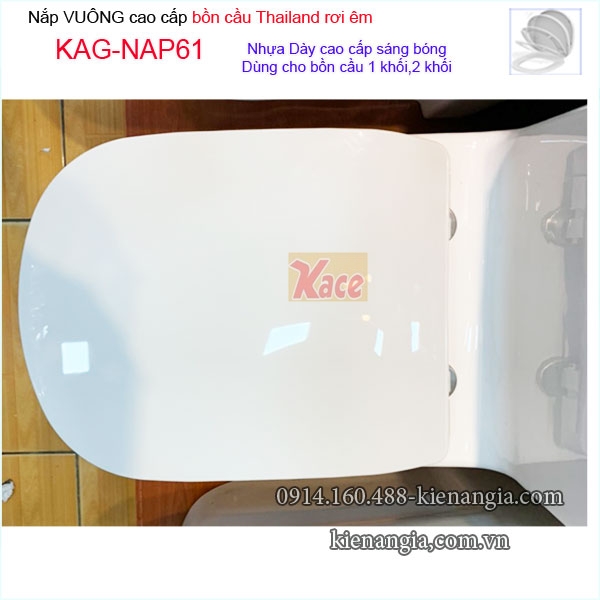 Nắp đậy bồn cầu vuông Thailand rơi êm cao cấp KAG-NAP61