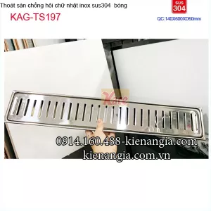 Phễu thoát sàn chữ nhật ống lệch inox bóng 10x60 cm D60 KAG-TSD197