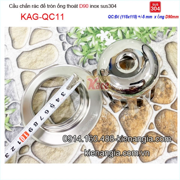 KAG-QC11-Cau-chan-rac-ong-90-thoat-nhanh-de-tron-inox-304-115x115xD90-KAG-QC11-qui-cach
