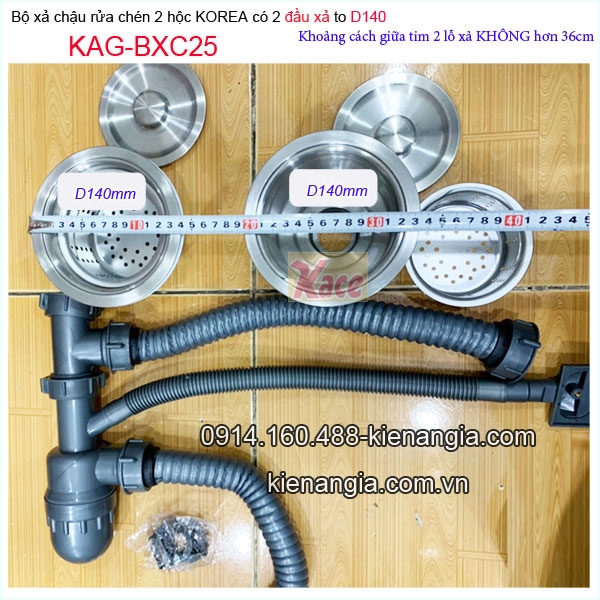 KAG-BXC25-Bo-xa-inox-chau-rua-chen-2-hoc-to-D140-KAG-XBC25-kich-thuoc