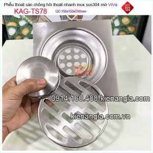 Thoát sàn inox 304 15x15xD90 Viva KAG-TS78