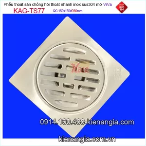 Thoát sàn inox 304 15x15xD60 Viva KAG-TS77
