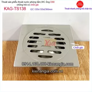 Thoát sàn chống hôi nắp có chốt gài 120x120xD90 INOX 304 mờ KAG-TS138