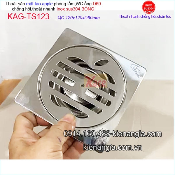Thoát sàn phòng tắm,ban công  quả táo inox 304 bóng 120x120xD60 KAG-TS123
