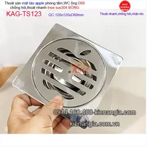 Thoát sàn phòng tắm,ban công  quả táo inox 304 bóng 120x120xD60 KAG-TS123