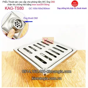 Thoát sàn phòng tắm vách kính  sọc 100x100 D60 KAG-TS80