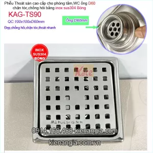 Phễu thu phòng tắm kính 100x100 D60 KAG-TS90
