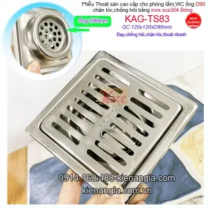 Phễu thoát sàn phòng tắm Sus 304 120x120 D90 KAG-TS83