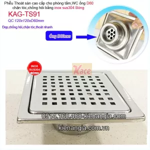 Hố ga WC,ban công ô vuông Sus 304 120x120 D60 KAG-TS91