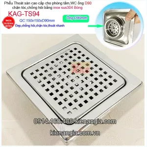 Thoát sàn chống hôi ô vuông Sus 304 150x150 D90 KAG-TS94