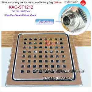 Phễu thu sàn  ca rô 120x120 ống D60 Caesar KAG-ST1212