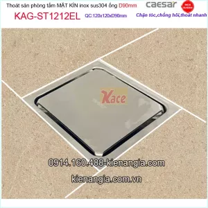 Phễu thu sàn mặt kín inox 304 120x120 ống D90 Caesar KAG-ST1212EL