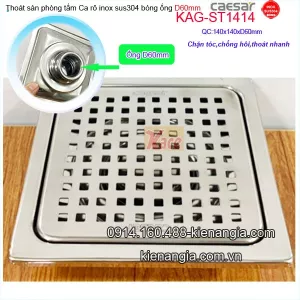 Phễu thu sàn  ca rô inox bóng 140X140 ống 60 Caesar KAG-ST1414