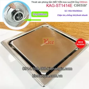 Thoát sàn mặt kín phòng tắm 140x140 ống D60 Caesar KAG-ST1414E
