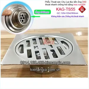 Thoát sàn inox 304 Chu Lai 12x12xD60 KAG-TS55