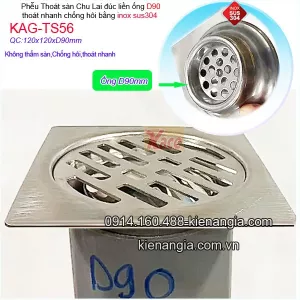 Thoát sàn inox 304 Chu Lai 12x12xD90 KAG-TS56