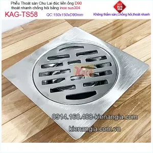 Thoát sàn inox 304 Chu Lai 15x15xD90 KAG-TS58