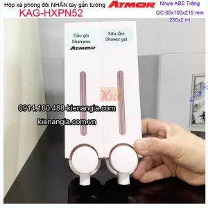 Hộp xà phòng  2 ngăn nhấn tay màu trắng ATMOR 250mlx2 KAG-HXPN52
