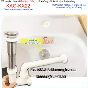 Xả lavabo nhấn Inox sus 304,co nhựa KAG-KX22