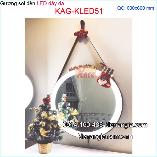 Gương soi tròn đèn LED dây da 60cm KLED3-KLED51