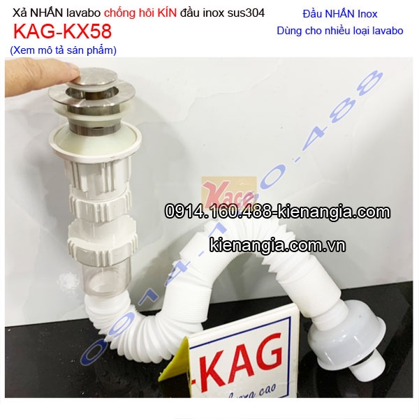 Xả nhấn inox chống hôi  lavabo tô kiếng,tô sứ KAG-KX58 lavabo không lỗ tràn