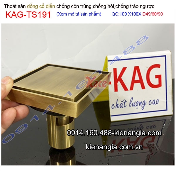Thoát sàn đồng giả cổ chống côn trùng 100x100xD49-60-90 KAG-TS191