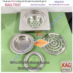 Hố ga,thoát sàn inox 100% chống hôi 150x150 D114 KAG-TS37