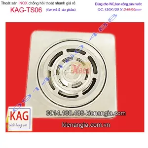 Thoát sàn 120x120 mm D49 chống hôi inox giá rẻ KAG-TS06