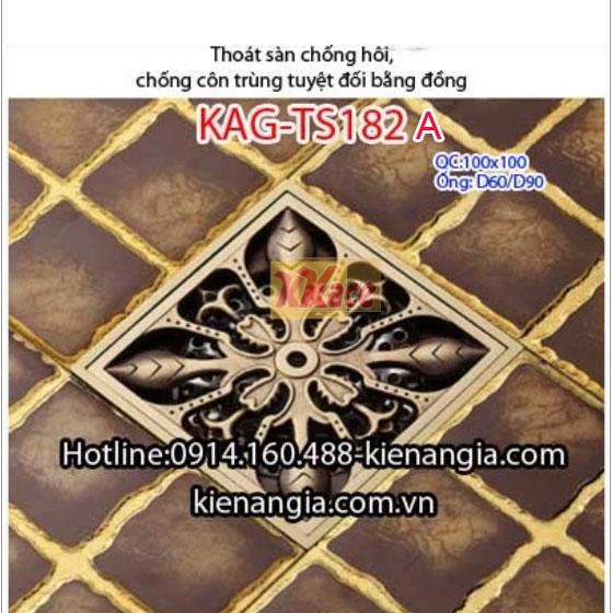 Phễu thu sàn chống côn trùng đồng giả cổ 100X100 mm KAG-TS182A