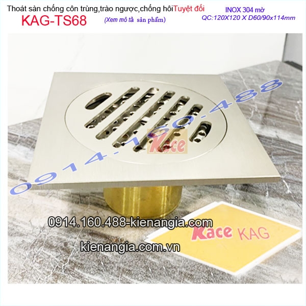 Thoát sàn chống côn trùng inox 304 mờ 12x12XD60/90 KAG-TS68