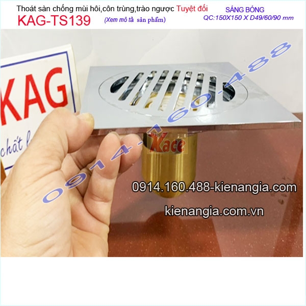 Thoát sàn inox bóng chống côn trùng 150x150xD60-D90 KAG-TS139